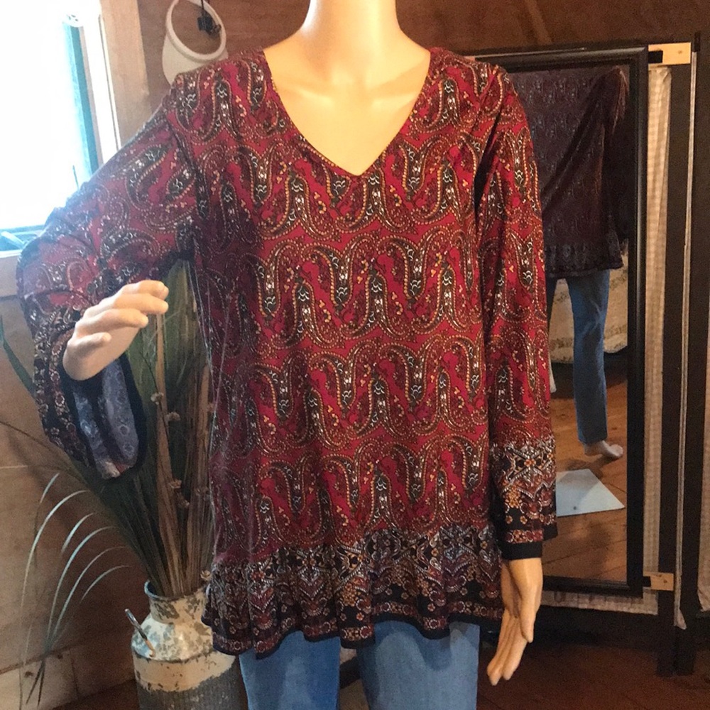 AGB Red Paisley Travel Knit Tunic XL-NWOT!